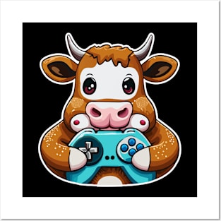 gamer cow Posters and Art